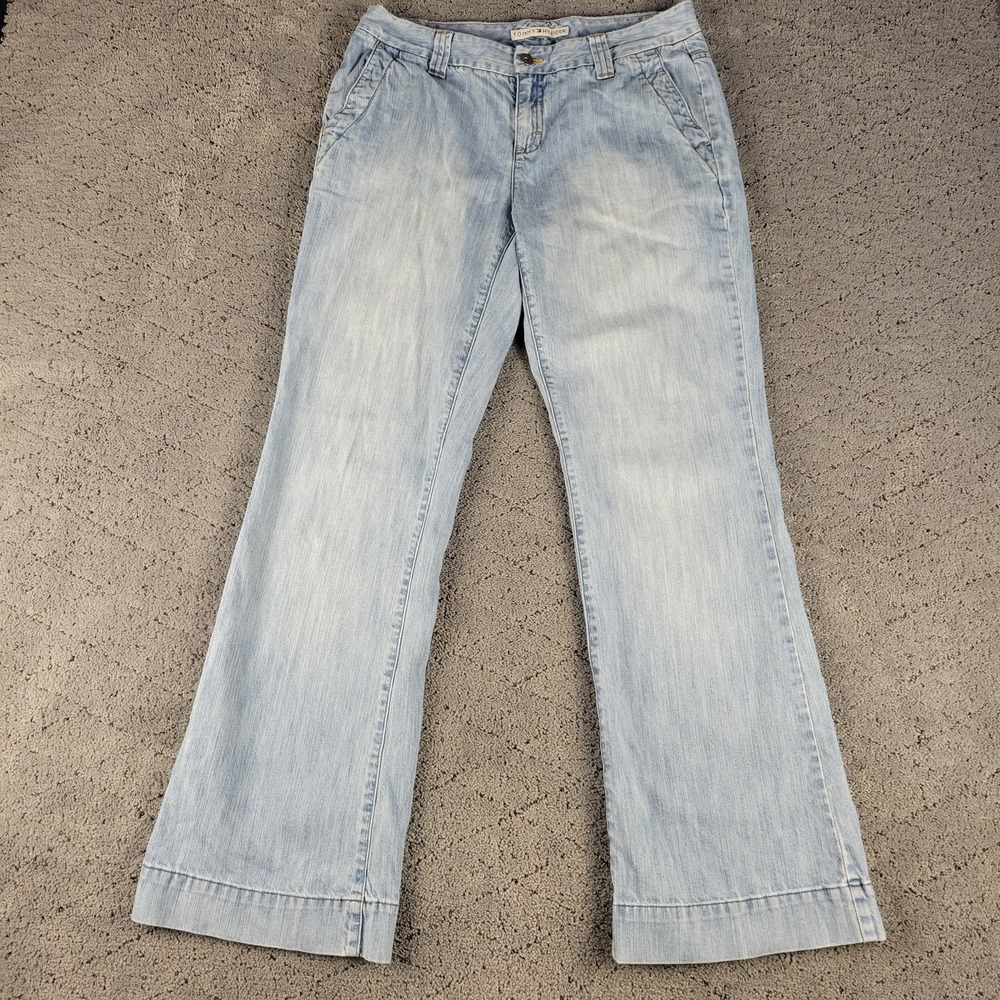 VTG Tommy Hilfiger Jeans Womens 8 Blue Flare Light Wash Flap Pocket Y2K Festival